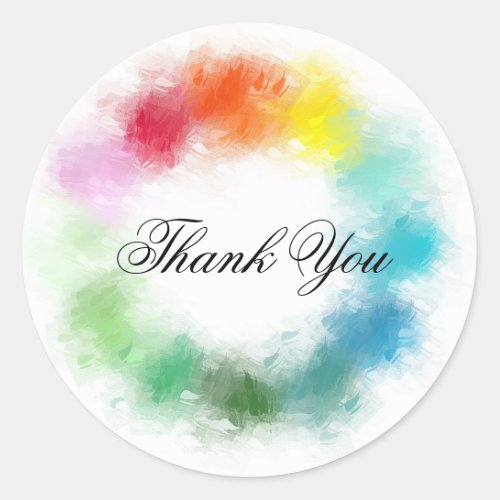 Rainbow Colors Thank You Hand Script Colorful Classic Round Sticker