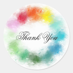 Rainbow Colors Thank You Hand Script Colorful Classic Round Sticker