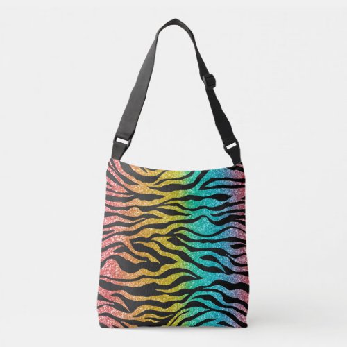 Rainbow Colors Tiger Stripe Pattern on Black  Crossbody Bag