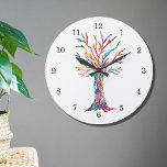 Rainbow Colors Tree of Life Large Clock<br><div class="desc">This whimsical clock is decorated with a print of a Tree Of Life design in rainbow colors.
The tree was originally made in mosaic using tiny fragments of brightly colored glass.
Original Mosaic © Michele Davies.</div>