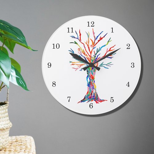 Rainbow Colors Tree of Life Large Clock