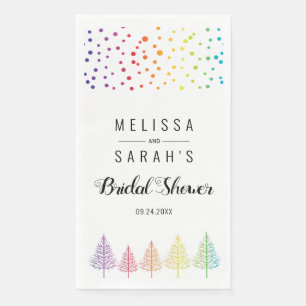 Rainbow colors trees and confetti lesbian wedding paper guest towels