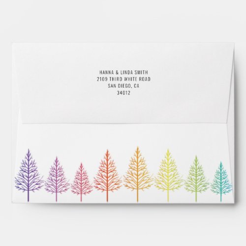 Rainbow colors trees and confetti LGBT wedding Envelope