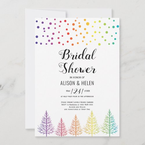 Rainbow colors trees dots lesbian bridal shower invitation