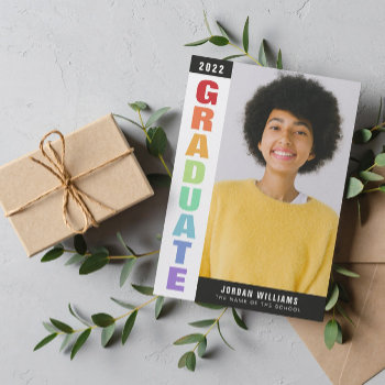 Rainbow Colors Typography Photo Graduation Invitation by Paperpaperpaper at Zazzle