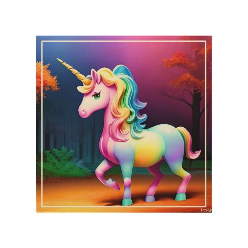 Rainbow Colors Unicorn Horse Wood Wall Art