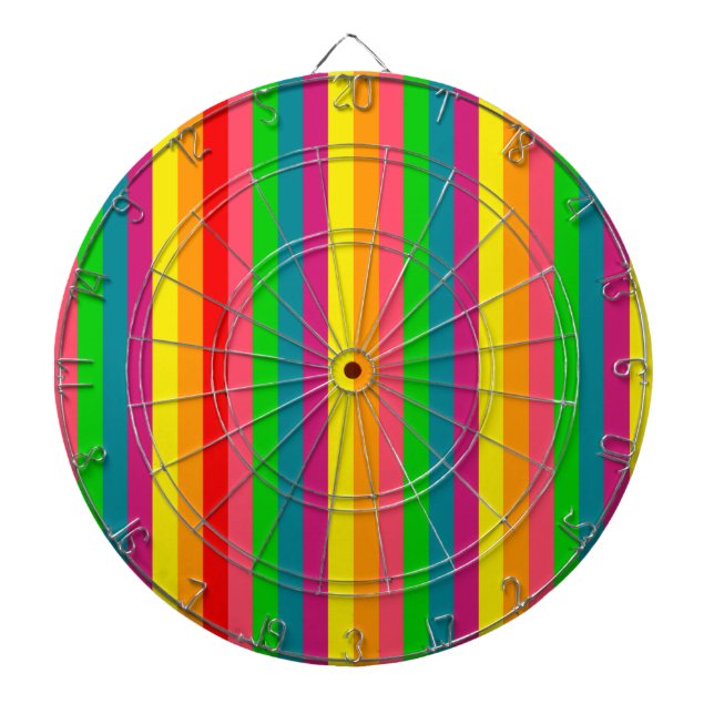 Rainbow Colors Vertical Stripes Style Dartboard With Darts (Front)