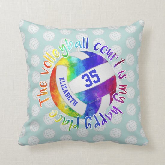 rainbow colors volleyball court is my happy place throw pillow
