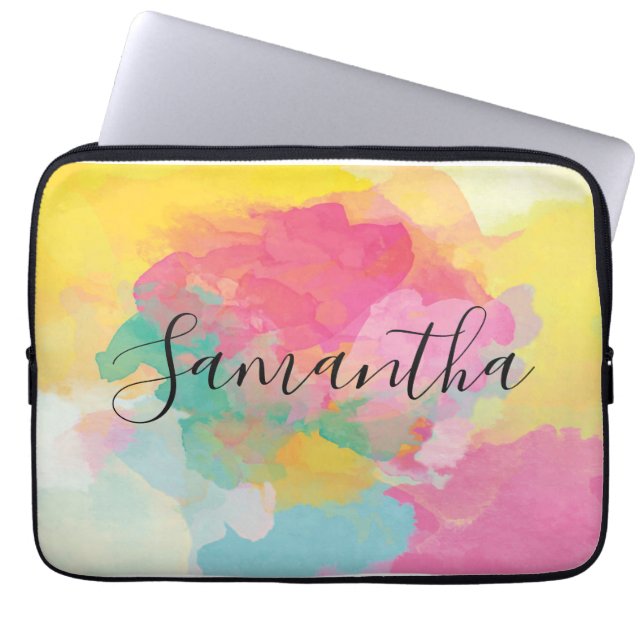 Rainbow Colors Watercolour Script  Laptop Sleeve (Front)