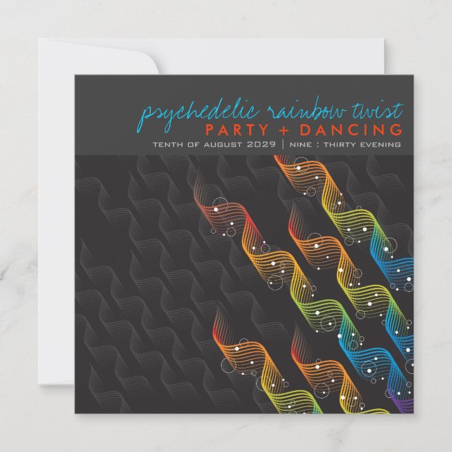 Rainbow Colors Wavy Abstract Twist Party Invite (Front)