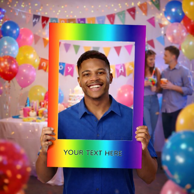 Rainbow Colors with Custom Text Line Selfie Frame (Party)