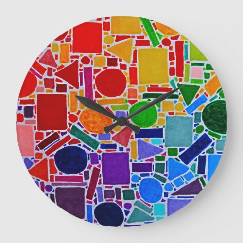 Rainbow Colour Chart Mosaic Abstract Art Large Clock