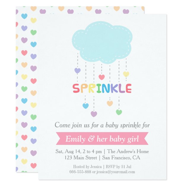 Rainbow Colour Cloud Hearts Baby Sprinkle Shower Invitation