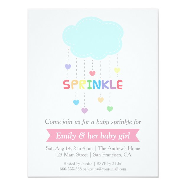 Rainbow Colour Cloud Hearts Baby Sprinkle Shower Invitation