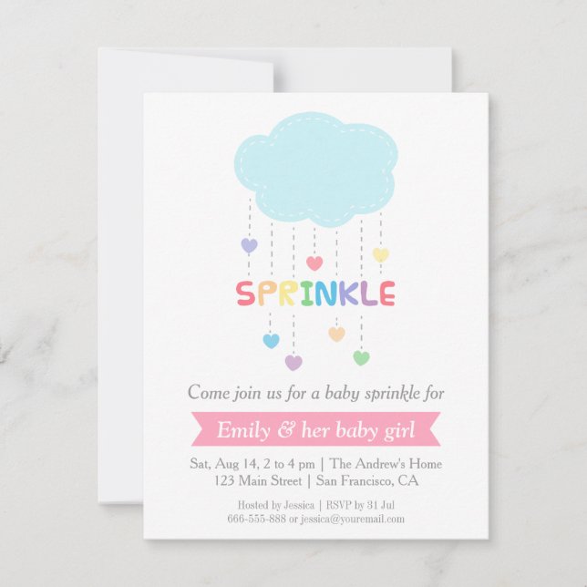 Rainbow Colour Cloud Hearts Baby Sprinkle Shower Invitation (Front)