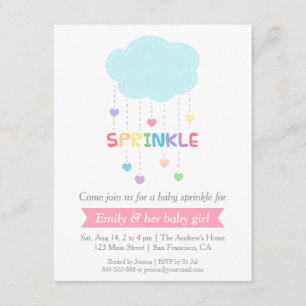 Rainbow Colour Cloud Hearts Baby Sprinkle Shower Invitation