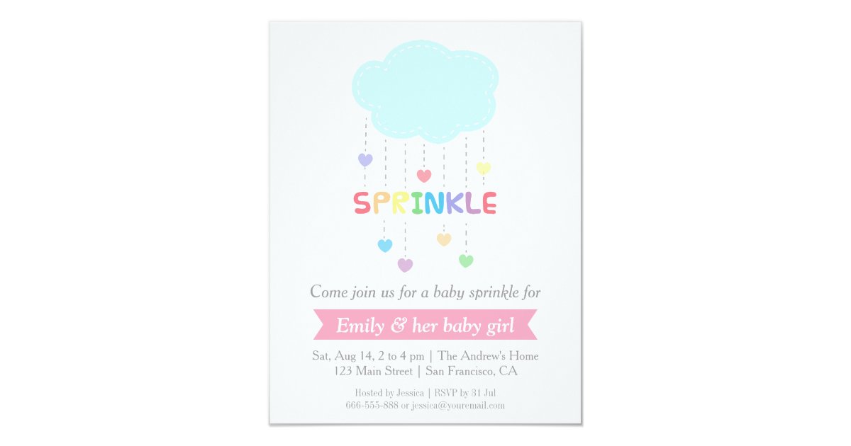 Rainbow Colour Cloud Hearts Baby Sprinkle Shower Invitation
