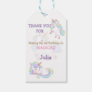 Rainbow colour Unicorn baby girl birthday Gift Tags