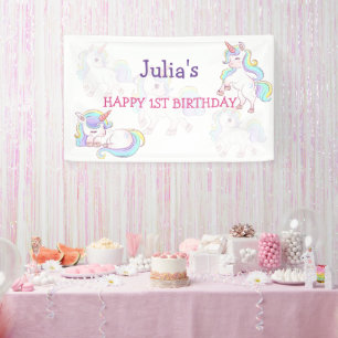 Rainbow colour Unicorn birthday  Banner