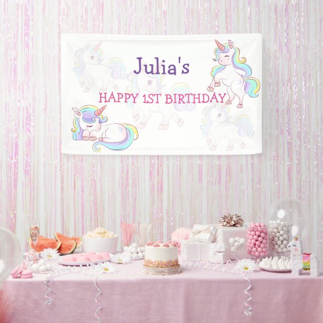 Rainbow colour Unicorn birthday  Banner (Party)
