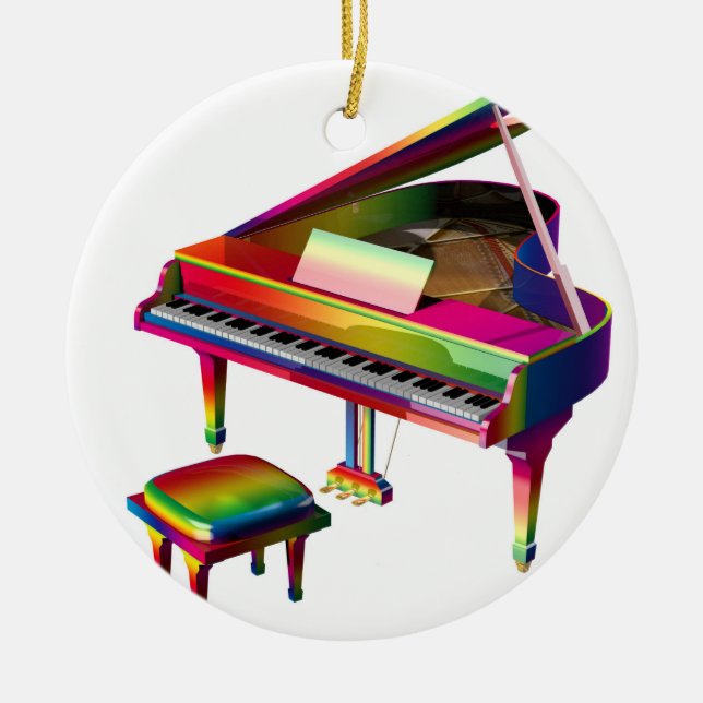 Rainbow Coloured Piano Ceramic Ornament (Front)
