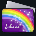 Rainbow colourful kids name purple  laptop sleeve<br><div class="desc">Graphic purple sky colorful rainbow stars case,  personalize with your own name,  currently reads Juliana. Designed by Sarah Trett for www.mylittleeden.com on Zazzle.</div>