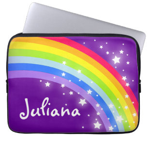 Rainbow colourful kids name purple  laptop sleeve