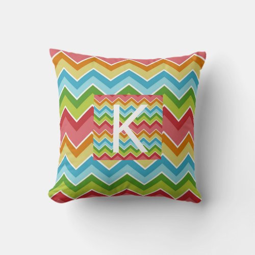 Rainbow colours chevron pattern Monogram Throw Pillow