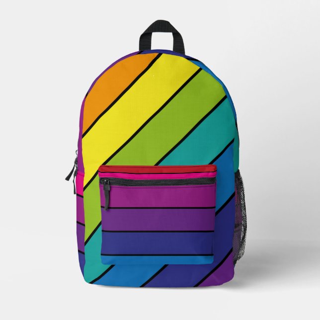 Rainbow Colours Design  Printed Backpack (Front)