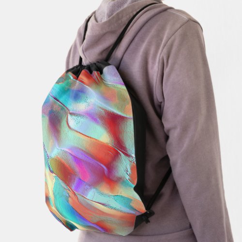 Rainbow colours in virtual pearly rock drawstring bag