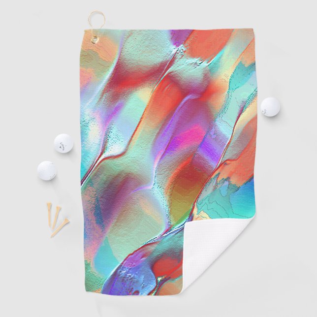 Rainbow colours in virtual pearly rock golf towel (InSitu)