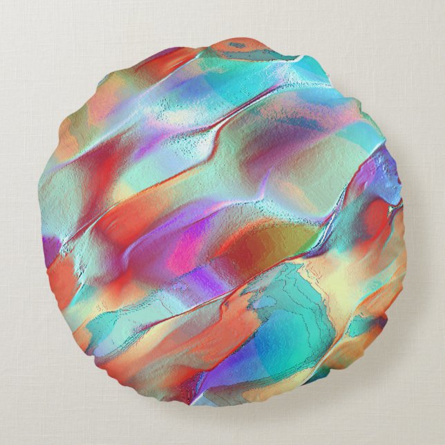 Rainbow colours in virtual pearly rock round pillow (Back)