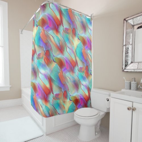 Rainbow colours in virtual pearly rock shower curtain