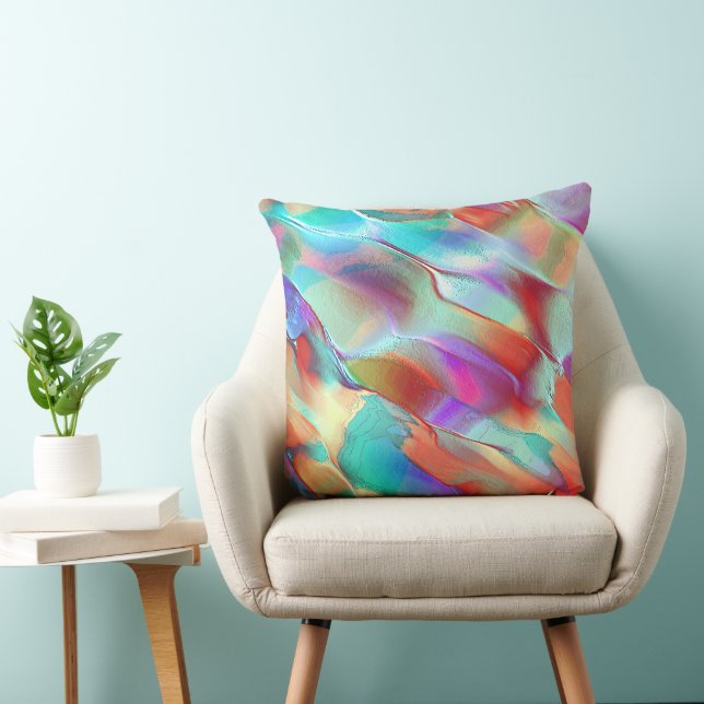 Rainbow colours in virtual pearly rock throw pillow (Chair)
