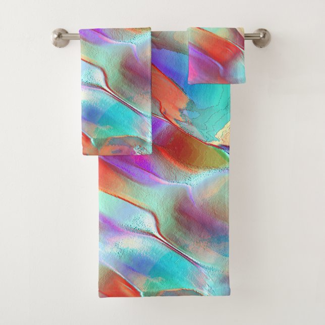 Rainbow colours in virtual pearly rock towel (Insitu)