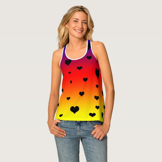 Rainbow Colours With Black Hearts, Tank Top (Front Full)