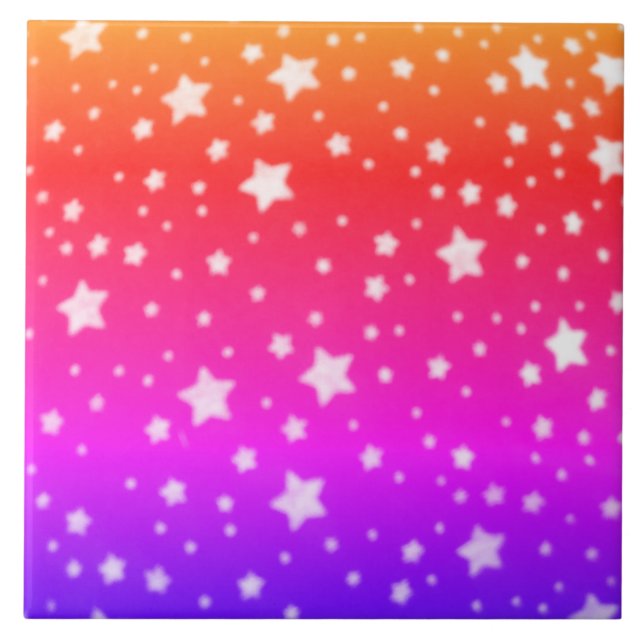 Rainbow Colours with Stars Ceramic Tile (Front)