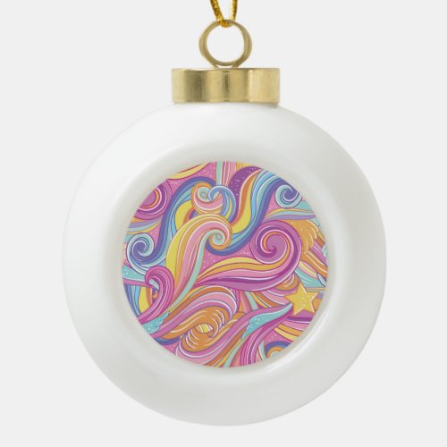 Rainbow Comet Magical Dreamy Sky Ceramic Ball Christmas Ornament