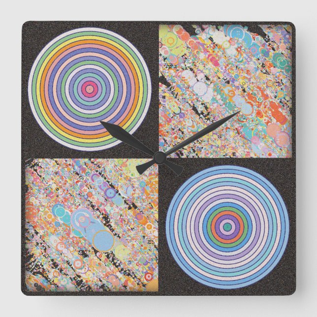 Rainbow concentric circle design square wall clock (Front)