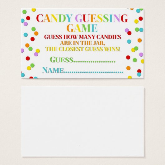 Rainbow Confetti Baby Shower Candy Guessing Game (Front & Back)