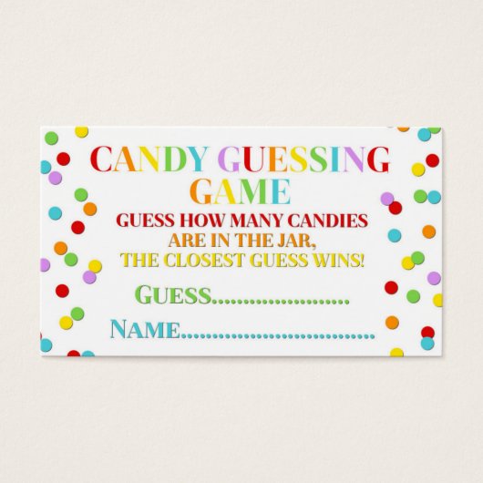 Rainbow Confetti Baby Shower Candy Guessing Game (Front)