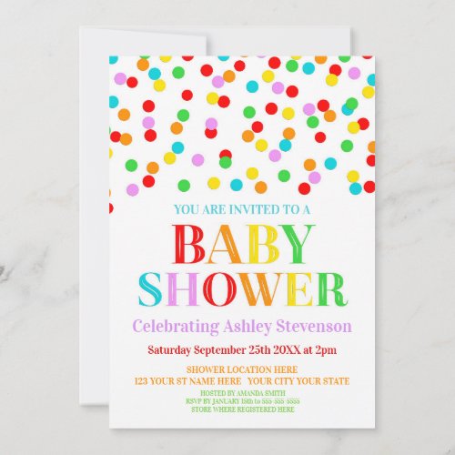 Rainbow Confetti Baby Shower Invitation