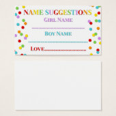 Rainbow Confetti Baby Shower Name Suggestion Card (Front & Back)