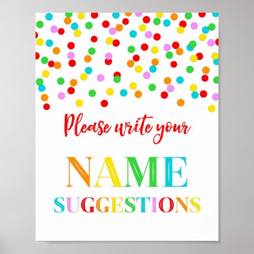Rainbow Confetti Baby Shower Name Suggestions Sign