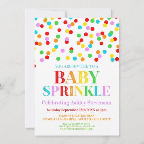 Rainbow Confetti Baby Sprinkle Invitation