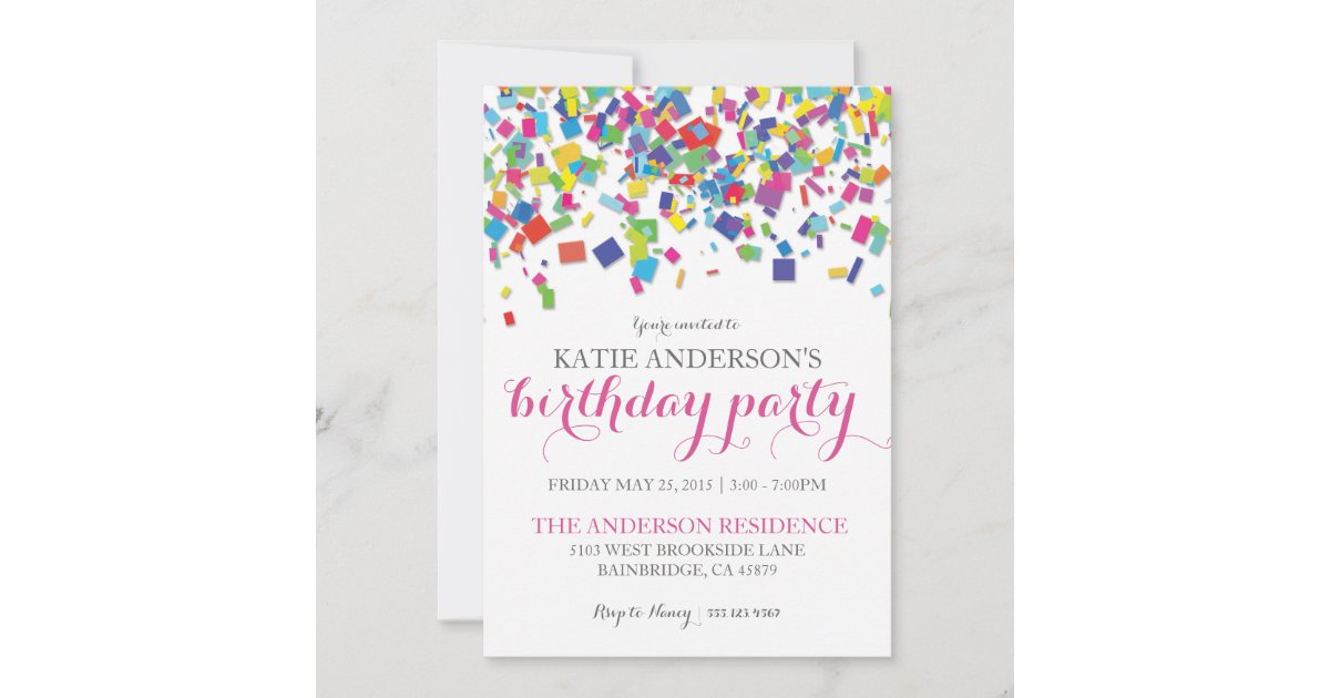 Rainbow Confetti | Birthday Party Invitation | Zazzle