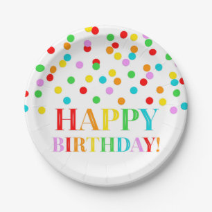 Rainbow Confetti Birthday Party Plate