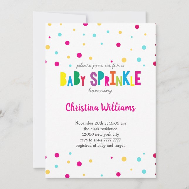 Rainbow Confetti Colorful Baby Sprinkle Shower Invitation (Front)