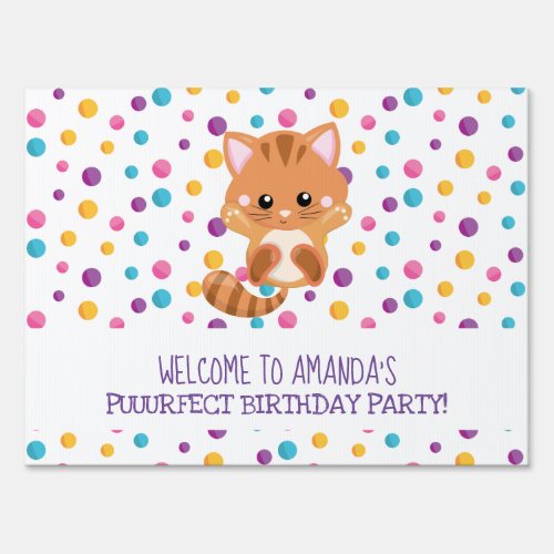 Rainbow Confetti Cute Cat Birthday Party Welcome Sign