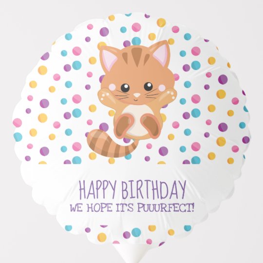 Rainbow Confetti Cute Cat Purrfect Happy Birthday Balloon | Zazzle.com